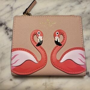 Kate Spade By the Pool Flamingo Zip Bifold Wallet Pink Snap NWOT